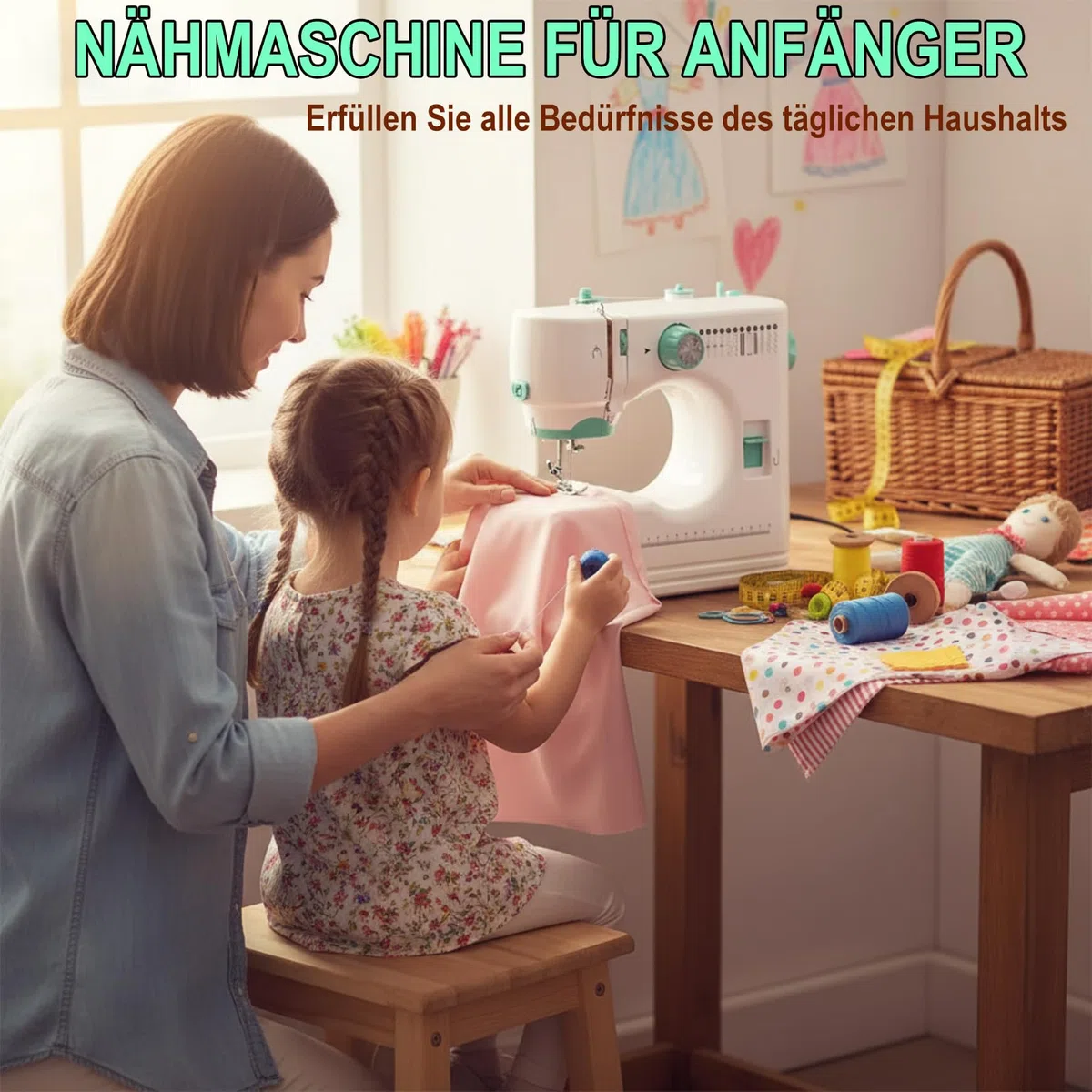 BRICH Mini-Nähmaschine für Anfänger & Kinder, tragbar, 12 Stiche, Pedal | 12 Nähprogramme, Overlock-Funktion, sicherer Fingerschutz, 42-teiliges Zubehör-Set, leicht unter 2kg
