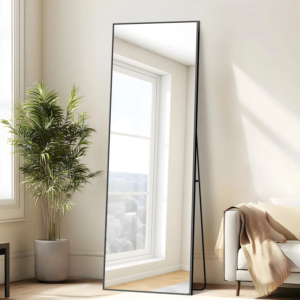 WOLIBEER Ganzkörperspiegel 161 x 52 cm, Rechteckiger Ganzkörperspiegel mit Schwarzem Aluminiumrahmen Wandspiegel Stehspiegel, Spiegel für Schlafzimmer, Ankleidezimmer Wohnzimmer Fitnessstudio Flur