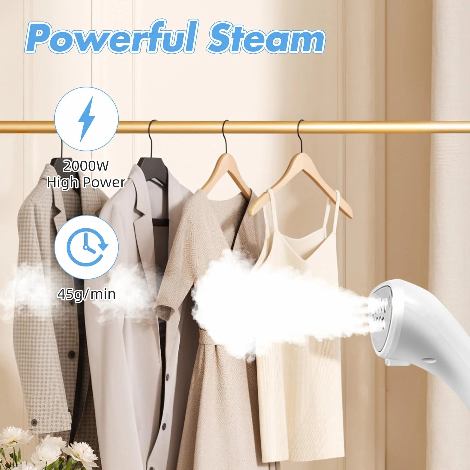 Dampfglätter Vertikaler Steamer, Dampfglätter 2000W mit 45g/min Dampfleistung Professioneller Hemdenbügler mit Höhenverstellung Inklusive Bügelbrett und 2.5L Wassertank für Alle Stoffe