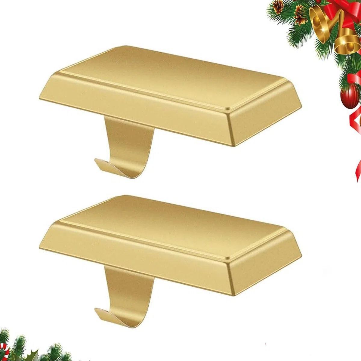 Weihnachtsstrumpfhalter, Kaminstrümpfe, Kleiderbügel, Metall, zum Aufhängen, Strumpfhalter, Basis für Kamin, freistehend, Weihnachten, Party-Dekoration (2 Gold, 2)