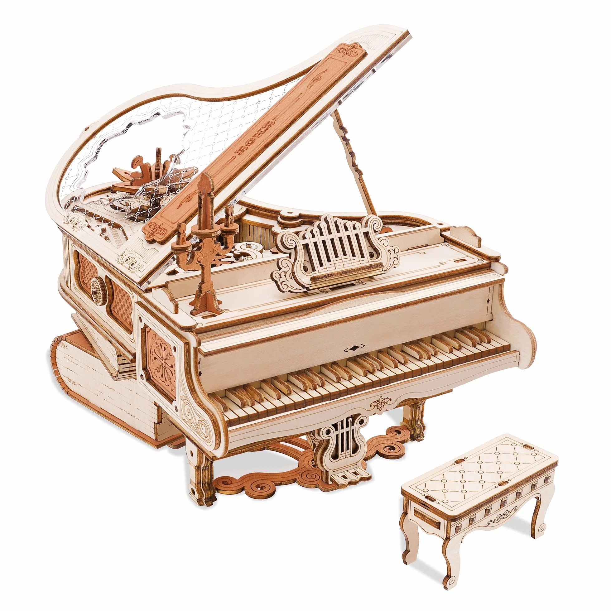 ROKR 3D Puzzle Holz Holzpuzzle Erwachsene Holzmodelle Bausätze Mechanisches Modell Bausets Spieluhr Magisches Klavier Stil Weihnachten Geburtstag Geschenke 223pcs, Magic Piano