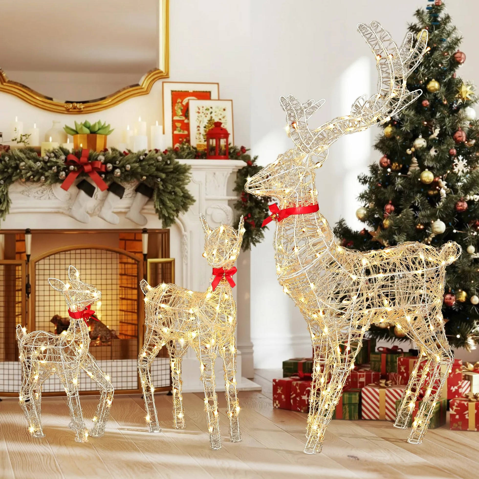 YITAHOME 3-teiliges LED Rentier Familie, Beleuchtete Weihnachtsdekoration mit Fernbedienung, 210 LEDs mit 89 Modi, abnehmbarem Geweih und Halsteil, Weihnachtsbeleuchtung für drinnen und draußen