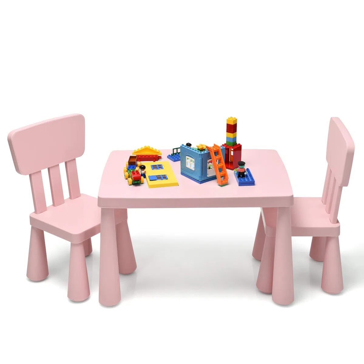 LIFEZEAL Kindertisch mit 2 Stühlen, Niedliche Kindersitzgruppe aus Kunststoff, Kindermöbel mit Rückenlehne & Runden Kanten, Kindertisch und Stuhl Set für Mädchen & Jungen (Rosa)