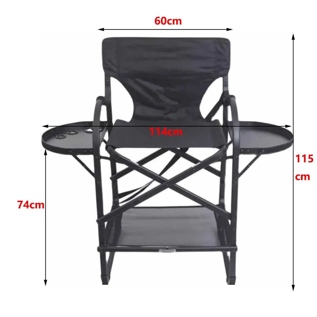 Regiestuhl - Professioneller Make-up-Stuhl mit Beistelltisch und Seitentaschen, Klappbarer Aluminium-Stuhl