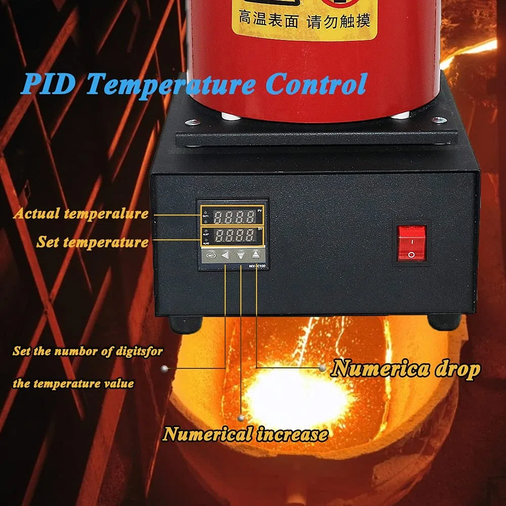 3 kg Gold-Schmelzofen, 1400 W 2000 F, digitaler elektrischer Schmelzofen mit Graphit-Tiegel für Schmelzkratzer, Silber, Gold, Kupfer, Aluminium, 220 V Verfeinerung des Gussefens