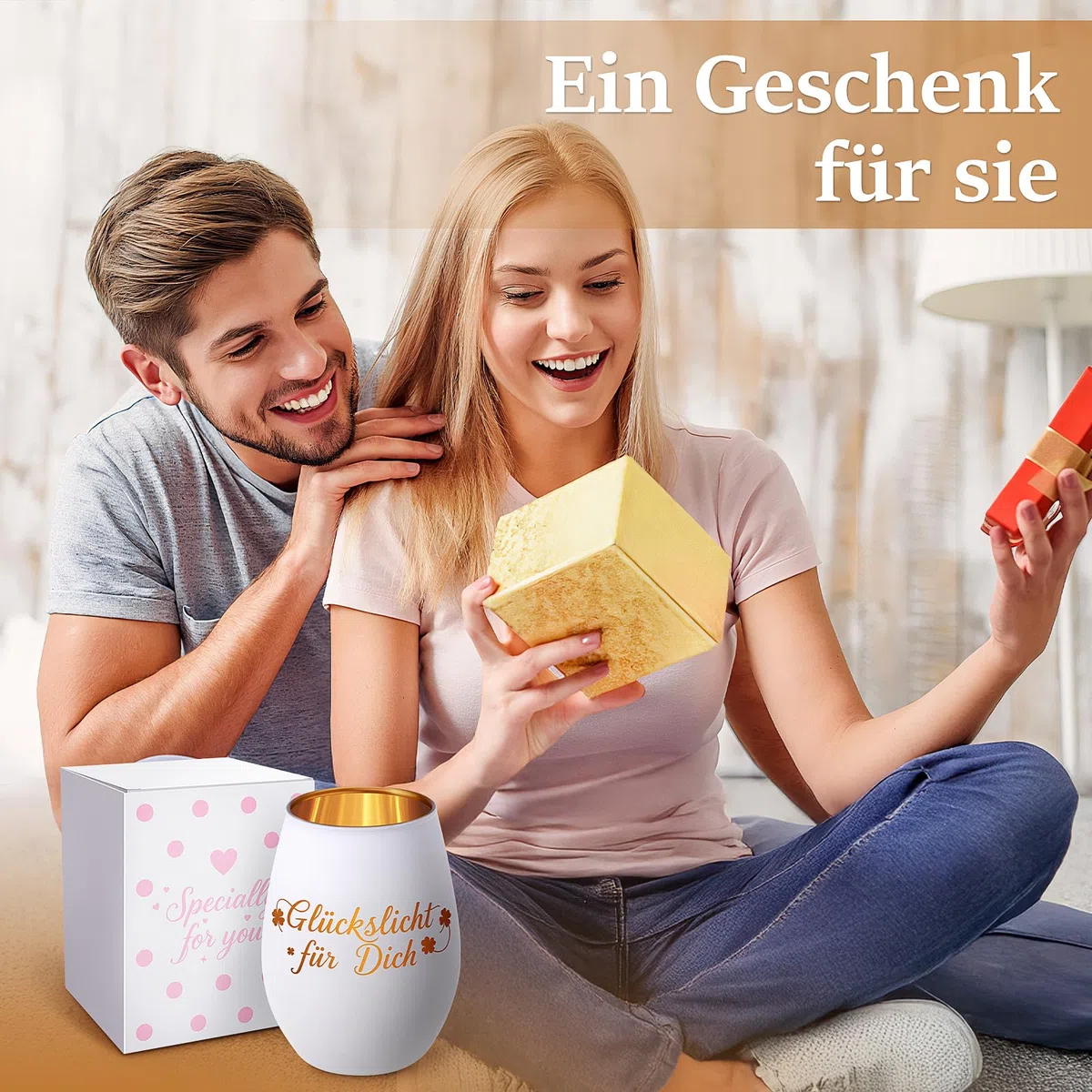 Windlicht mit Gravur Glückslicht Geschenke für Frauen, Windlicht aus Glas Teelichthalter mit Aufschrift für Kollegin Nachbarin, Personalisierte Geburtstag Weihnachten Dankeschön Geschenk