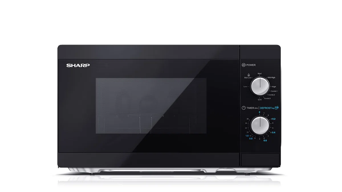 Sharp Mikrowelle YC-MG01E-B mit Grill 20L, 800W Mikrowellenleistung, 1000W Grill, Manuelle Steuerung, Schwarz