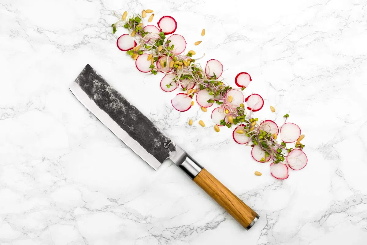 Forged Olive Hackmesser 17cm, handgefertigt, in Holzkiste