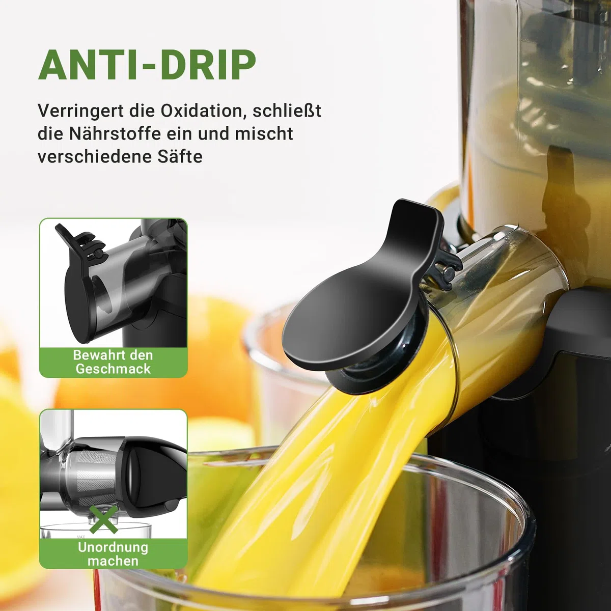 AMZCHEF Ganzfrucht Entsafter - 80MM große Öffnung Slow Juicer - Entsafter Gemüse und Obst Testsieger mit Verbesserter Schnecke, Doppelschicht Filter, Retro Kippschalter, Leiser Motor - Schwarz