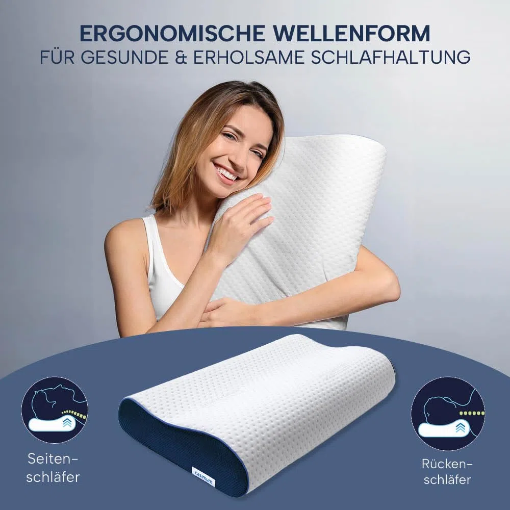 Orthopädisches Nackenstützkissen Memory Foam - Höhenverstellbares Nackenkissen entlastet Kopf & HWS - Schlafkissen gegen Nackenschmerzen 60x30cm, inklusive Kissenbezug in grau, mittelfest