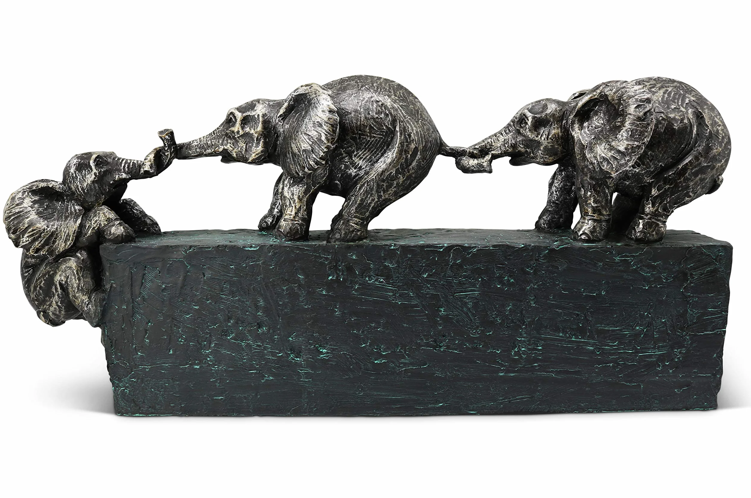FeinKnick Skulptur “Familienbande” - Zeitloses Symbol für Zusammenhalt in der Familie & im Team - Elefanten Dekoration aus Marmorit 43 cm lang - Deko Figur Elefant
