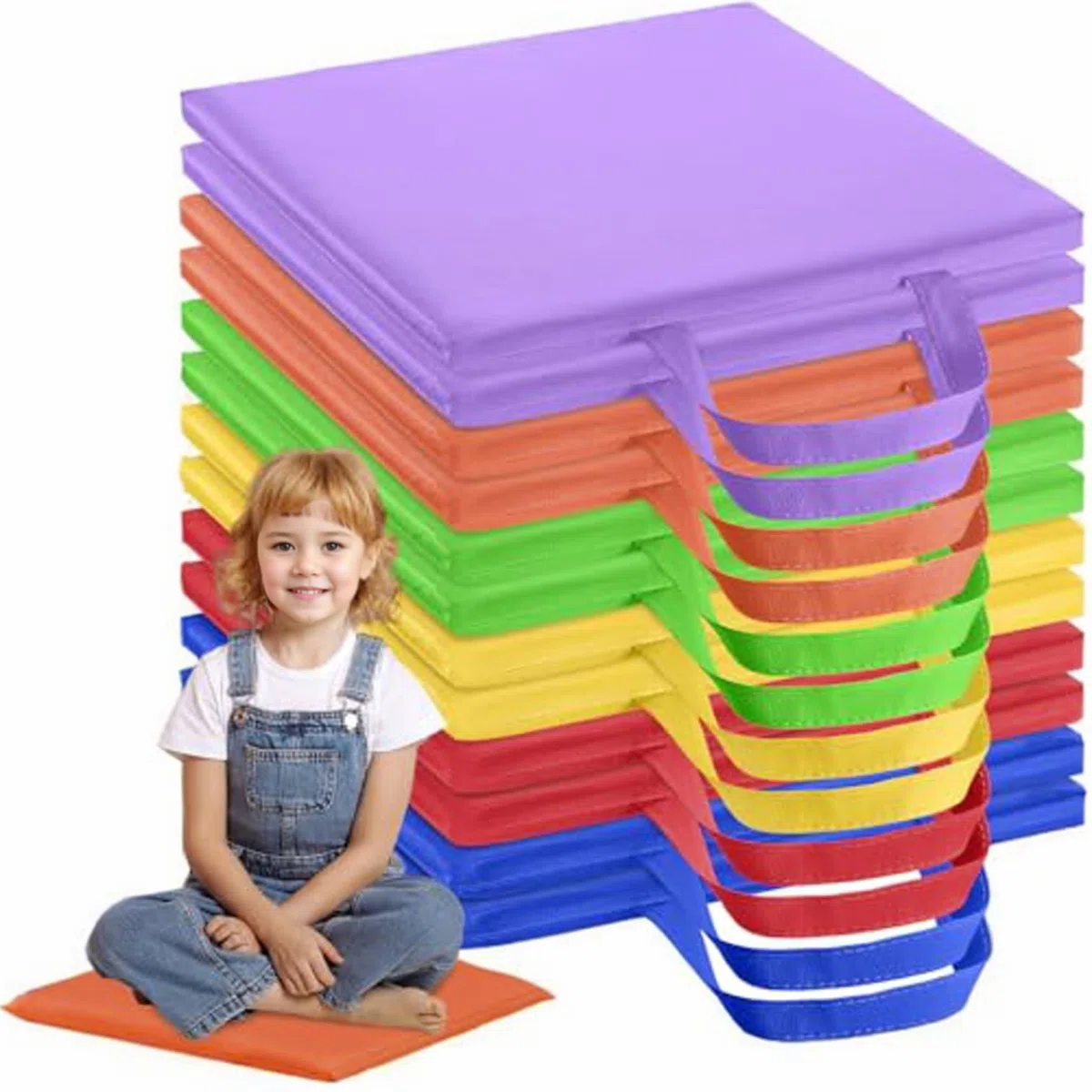 Bodenkissen für Klassenzimmer, 12 Stück, 30, 5 cm, wasserdicht, flexible Sitzgelegenheiten mit Griff, rechteckiger Bodensitz in 6 Farben, Kissen für Kinder, Kindertagesstätte, Vorschule, Dekoration vo