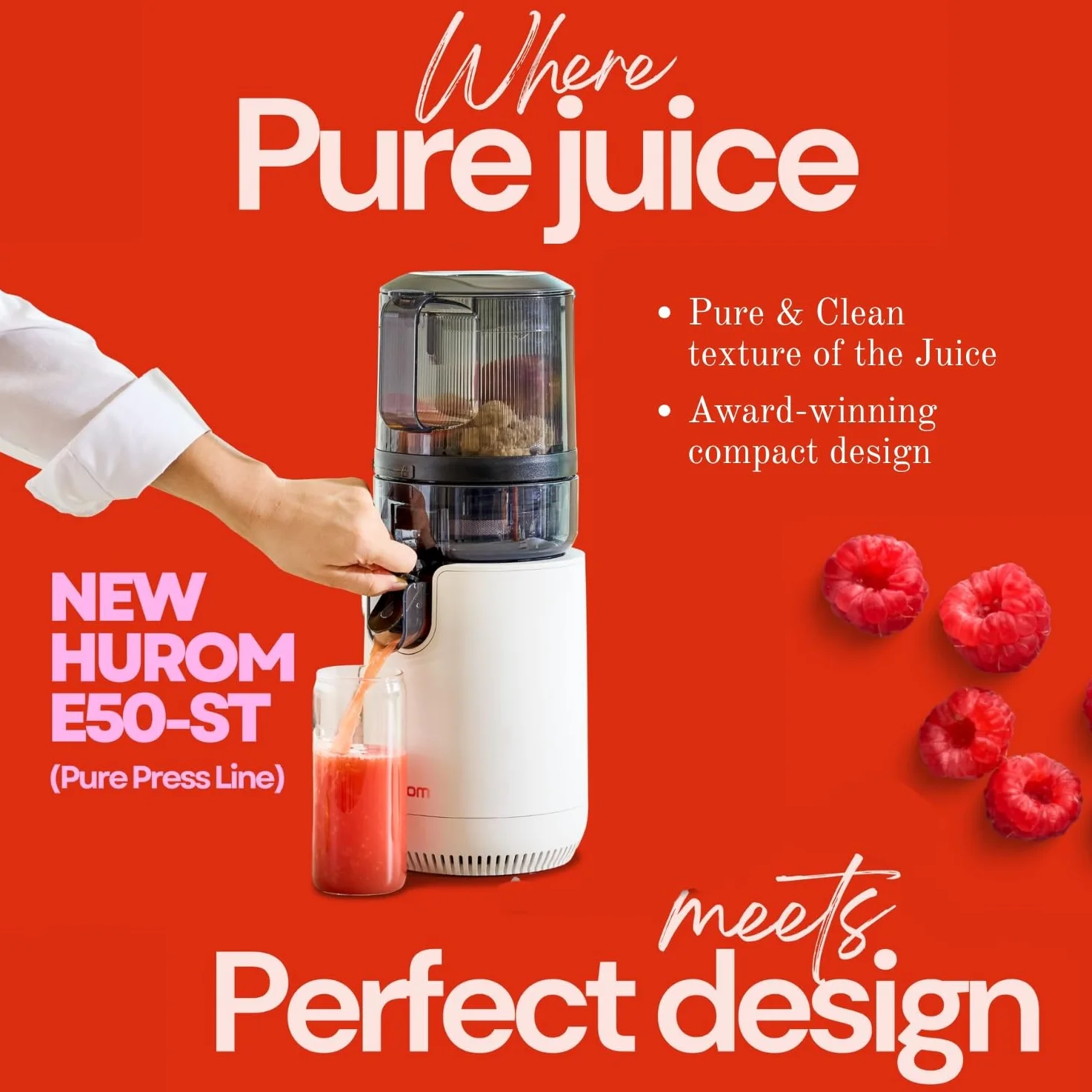 Hurom E50ST Neuer Slow Juicer | Elektrische Kaltpresse | Entsafter für Gemüse & Obst | 1.6L Kapazität | Automatische Entsaftungsfunktion | BPA-frei | 10 Jahre Garantie | 150W
