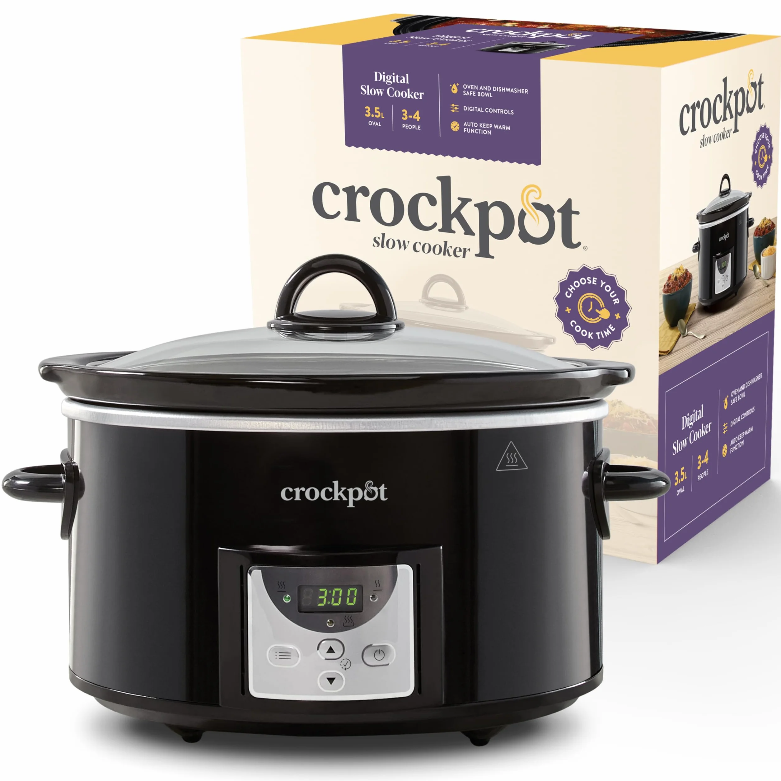 Crockpot Digitaler Schongarer | 3,5 L (3 bis 4 Personen) | Programmierbarer Countdown-Timer | EU-Stecker mit 2 Stiften | Schwarz [CSC113X]