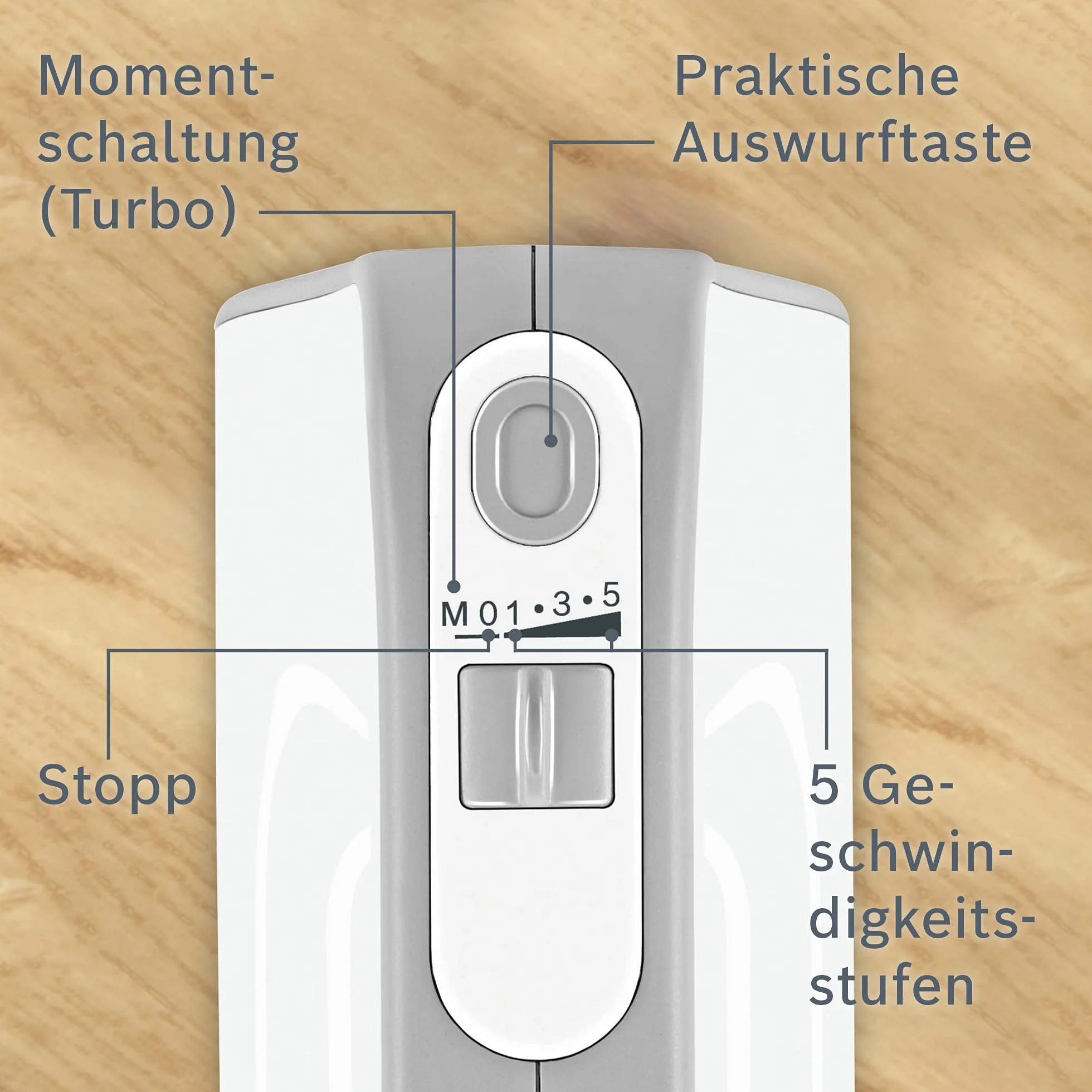 Bosch Handrührer Styline MFQ4075DE, 2 Rührbesen, 2 Edelstahl-Knethaken, spülmaschinengeeignet, Pürierstab, Mixbecher, 5 Stufen plus Turbostufe, 550 W, weiß/silber