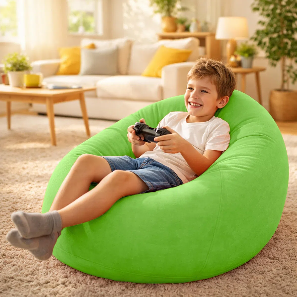 Aufblasbarer Sitzsack - 103x60cm Aufblasbares Sofa, Aufblasbarer Outdoor|Indoor-Sessel, Wohnzimmer Liegestuhl Schlafzimmer Sitzsack Superweich Bean Bag Lounge Sitzhocker Relax-Sessel, Grün