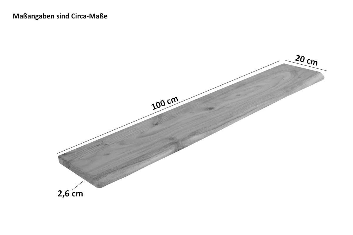 SAM Wandregal Amanda, Mangoholz massiv & rau/Natur, Holzregal/Steckboard mit Baumkante, 100x20 cm Regal