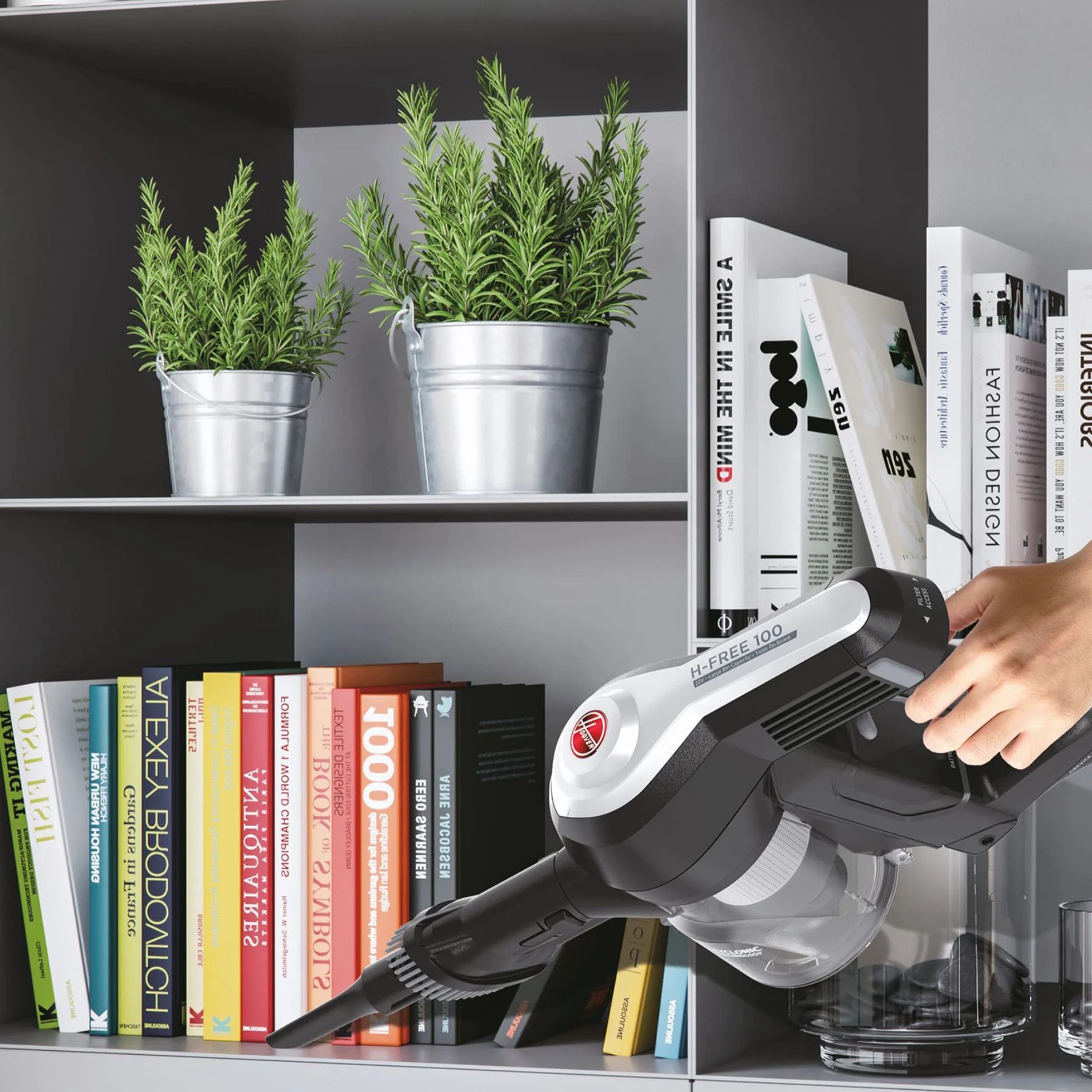 Hoover H-Free 100 Pets Akku-Staubsauger, 2-in-1, Mini-Turbodüse für Tierhaare, bis zu 40 Min. Laufzeit, motorisierte LED-Bodendüse, beutellos, kabellos, Modell: HF122BPT, Grau/Titan