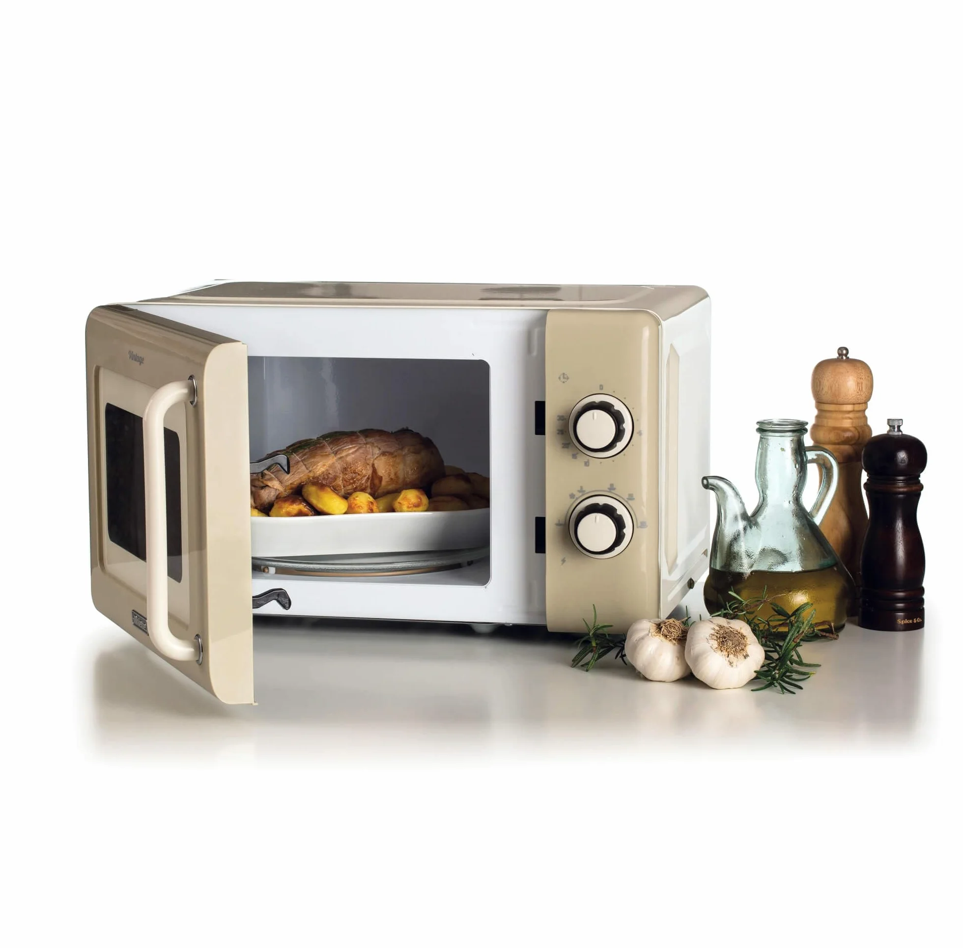 Ariete 3960 Mikrowelle Vintage, 800 W, Fassungsvermögen 20 l, 3 Funktionen, 6 Kochstufen, Timer, Beige
