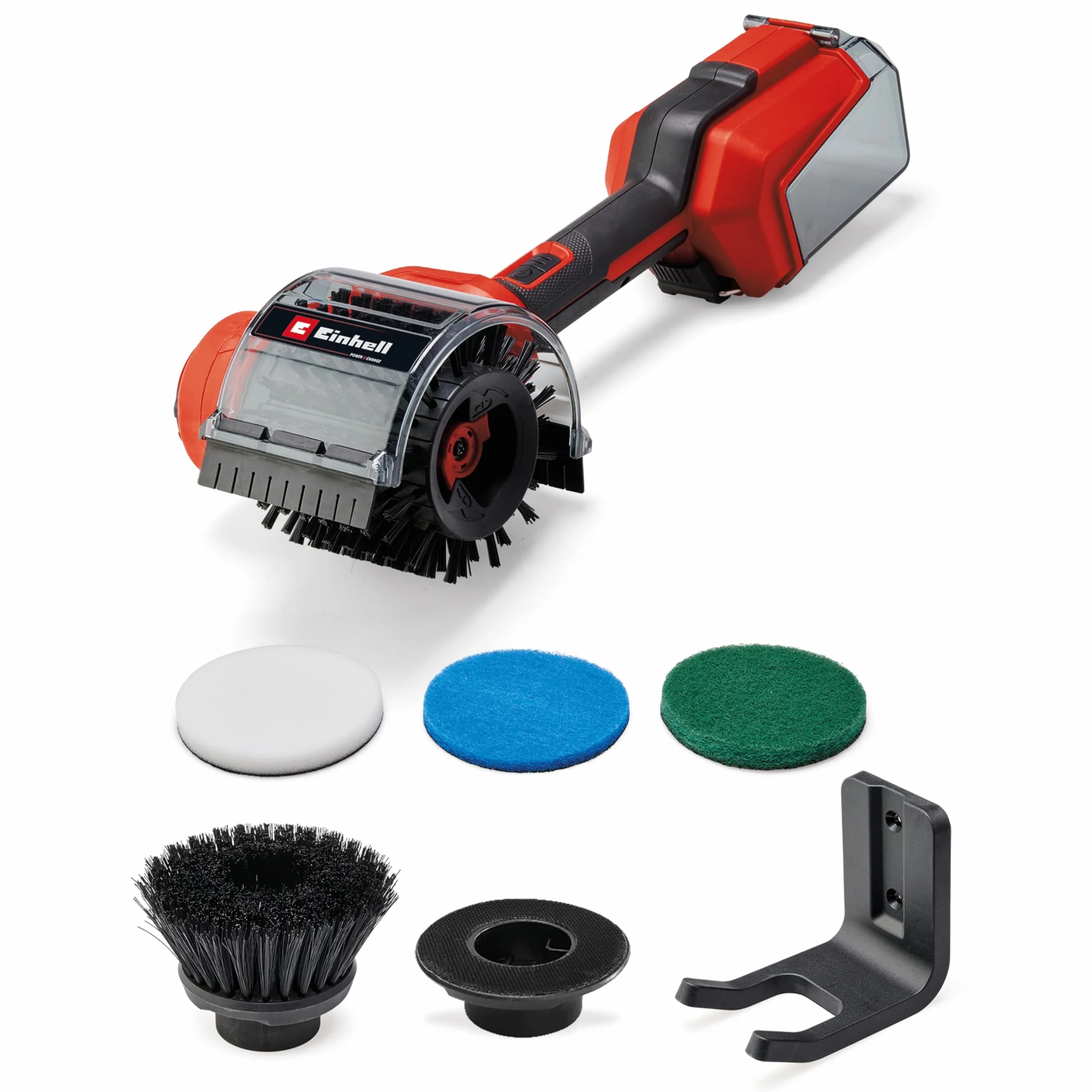 Einhell Akku-Oberflächenbürste PICOBELLA 18/90 Power X-Change (18 V, kabellose Reinigungsbürste, Spritzwasserschutz, inkl. 2x Bürste, 3x Reinigungspad, Wandhalterung, ohne Akku)
