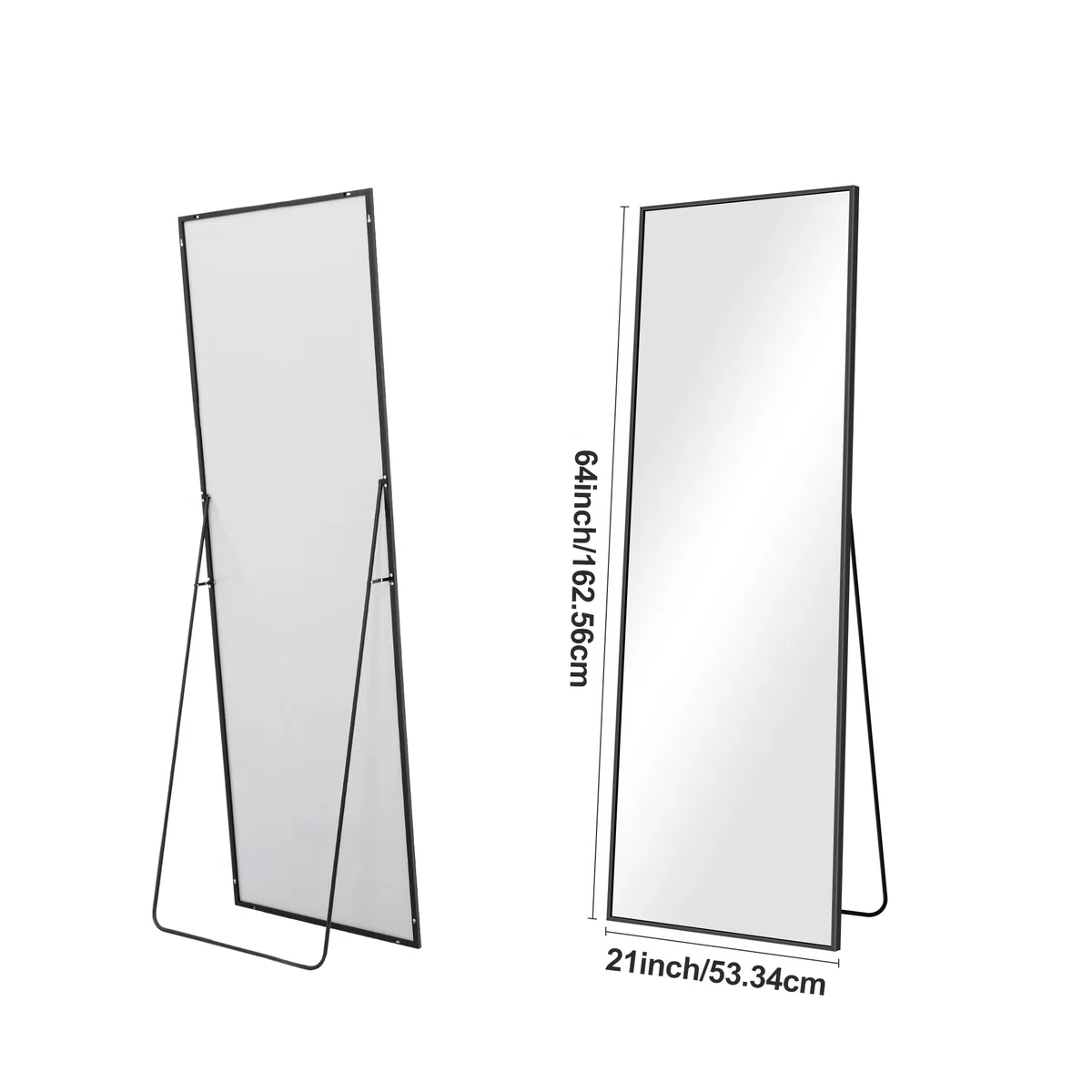 WOLIBEER Ganzkörperspiegel 161 x 52 cm, Rechteckiger Ganzkörperspiegel mit Schwarzem Aluminiumrahmen Wandspiegel Stehspiegel, Spiegel für Schlafzimmer, Ankleidezimmer Wohnzimmer Fitnessstudio Flur