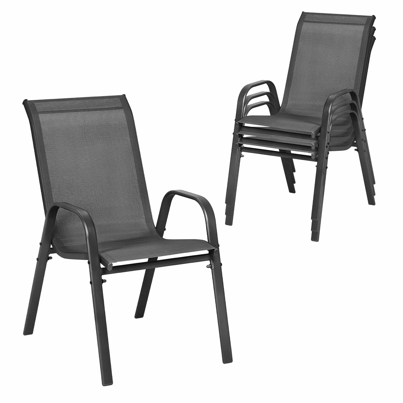 WOLTU Gartensessel 4 er Set Stapelstühle Garten Stapelbare Gartenstühle Wetterfeste Sitzgruppe Outdoor Ergonomisch Terrassenmöbel für Balkon Terrasse, Dunkelgrau