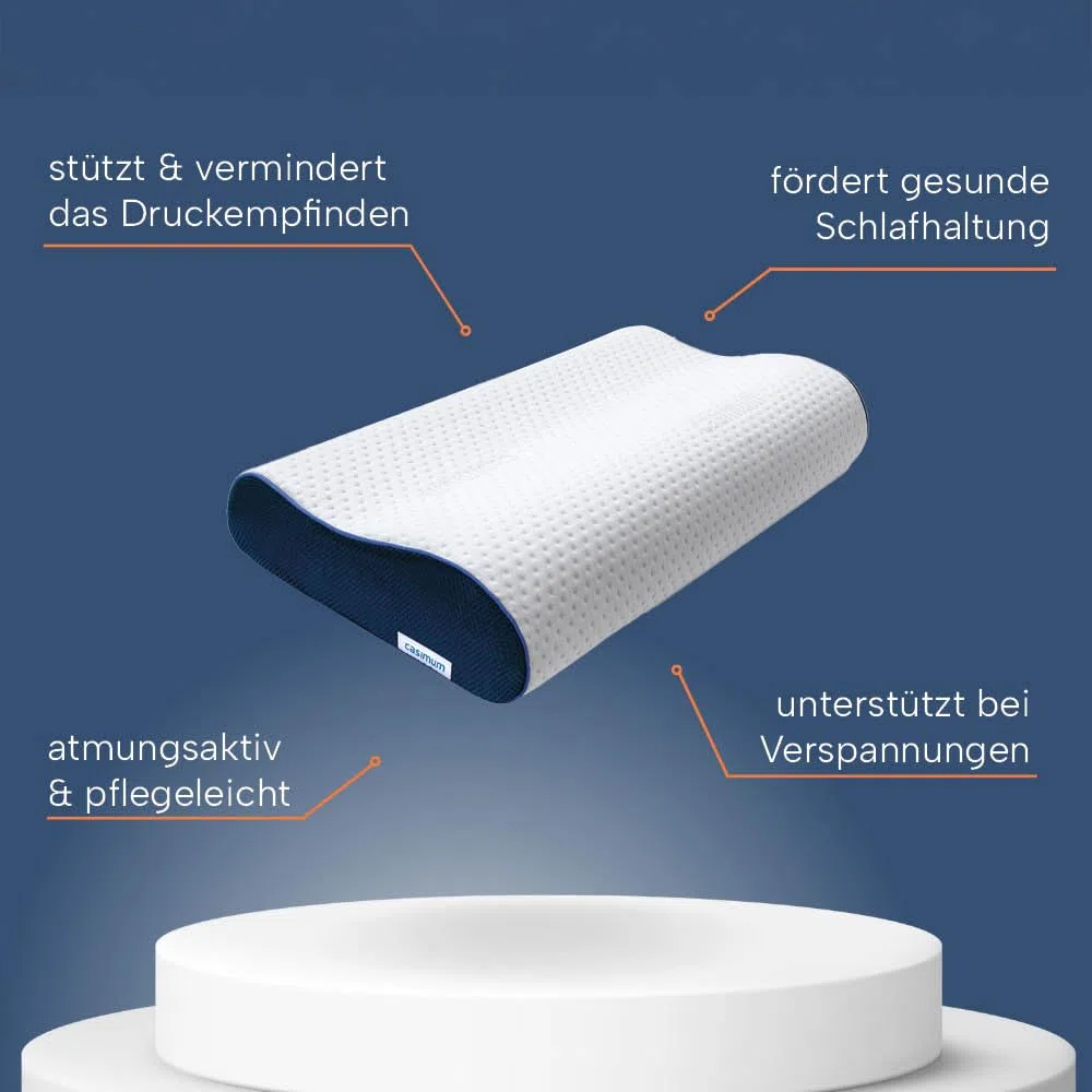 Orthopädisches Nackenstützkissen Memory Foam - Höhenverstellbares Nackenkissen entlastet Kopf & HWS - Schlafkissen gegen Nackenschmerzen 60x30cm, inklusive Kissenbezug in grau, mittelfest