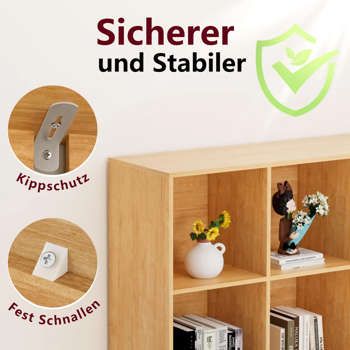 Regal mit 8 Fächern, Holz Bücherregal, Würfelregal, Standregal für Wohnzimmer, Schlafzimmer, Büro, Kinderzimmer (Eichefarben, 8 Fächern （35T x 143B x 72,2H cm）)
