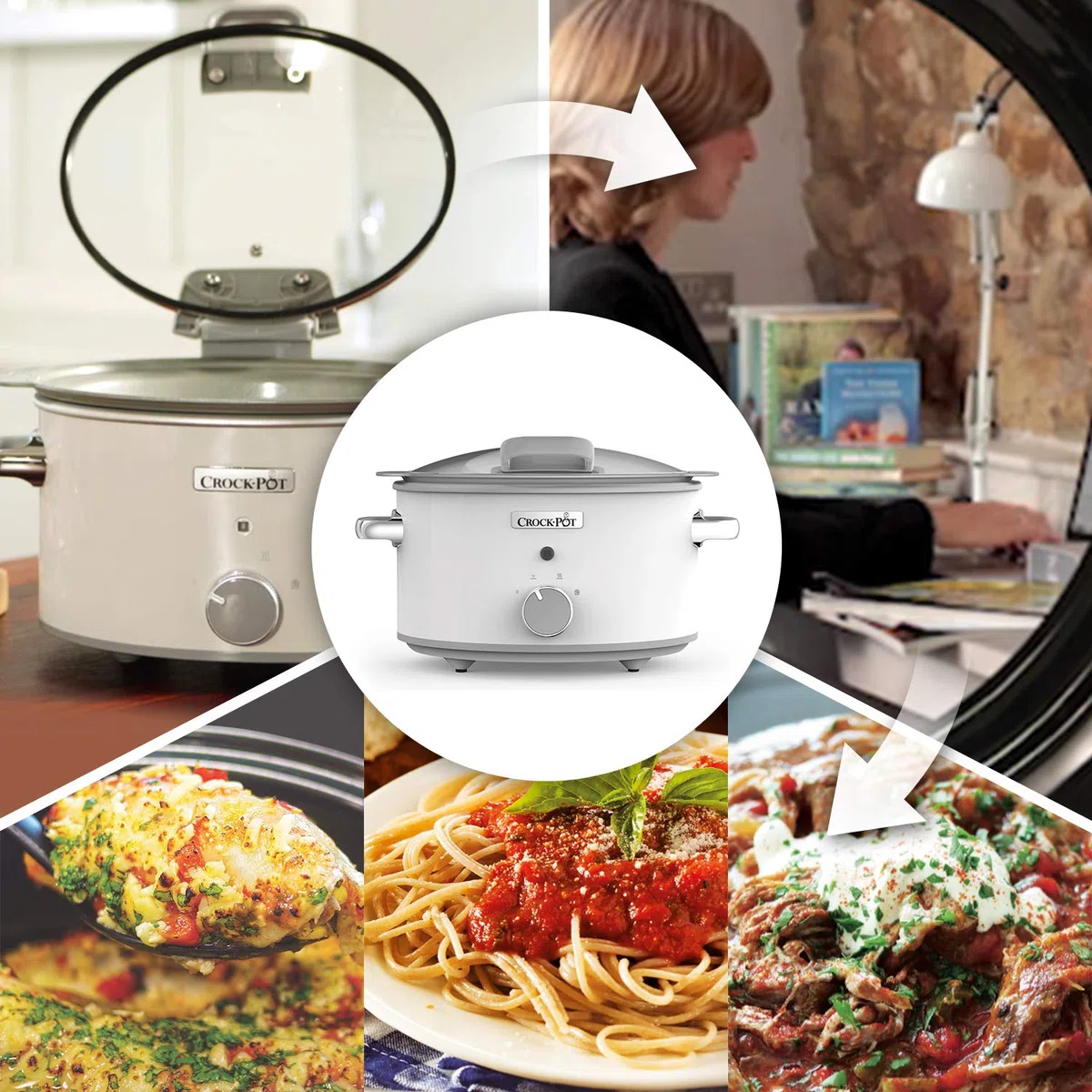 Crockpot Schongarer mit kratzfester DuraCeramic-Antihaftbeschichtung | Warmhaltefunktion | 4 l (3–4 Personen) | Weiß [CSC038X]