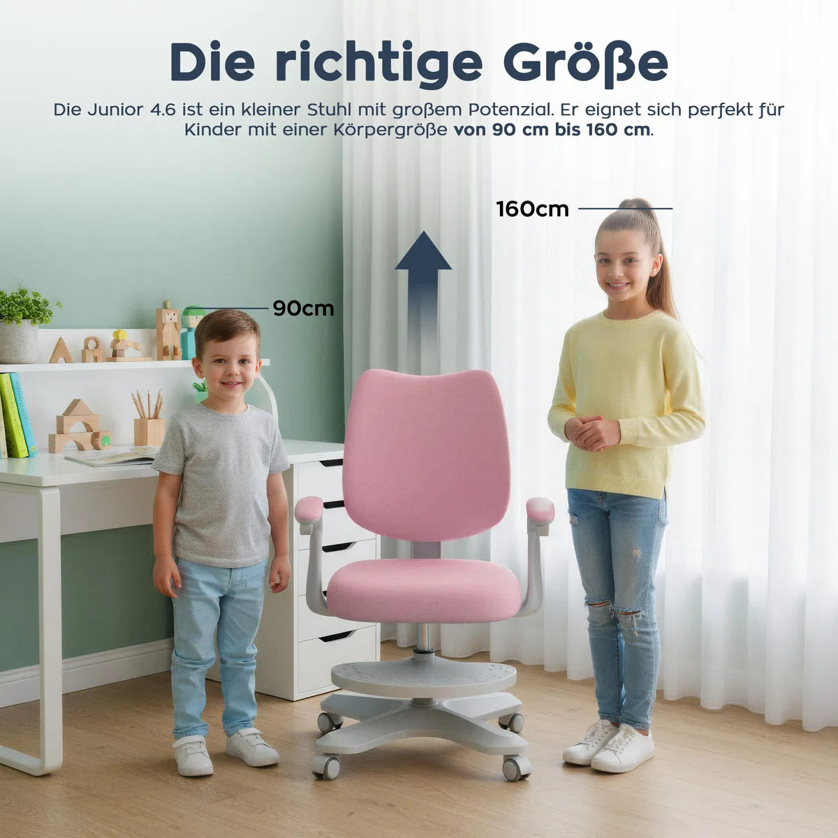 MARK ADLER Schreibtischstuhl Kinder ab 6 Jahren Junior 4.6 – Ergonomischer Kinderstuhl mit Fußstütze – Drehstuhl Höhenverstellbar – Verstellbare Rückenlehne & Klappbare Armlehnen – Rosa