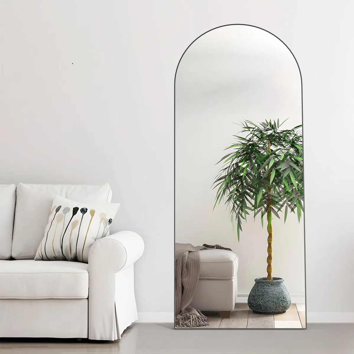 165 x 60 cm gewölbter Bodenspiegel, Ganzkörper-Wandspiegel mit Aluminiumrahmen, gewölbter Oberseite, zum Aufhängen oder Anlehnen, Ankleidespiegel für Schlafzimmer, Wohnzimmer, Schwarz