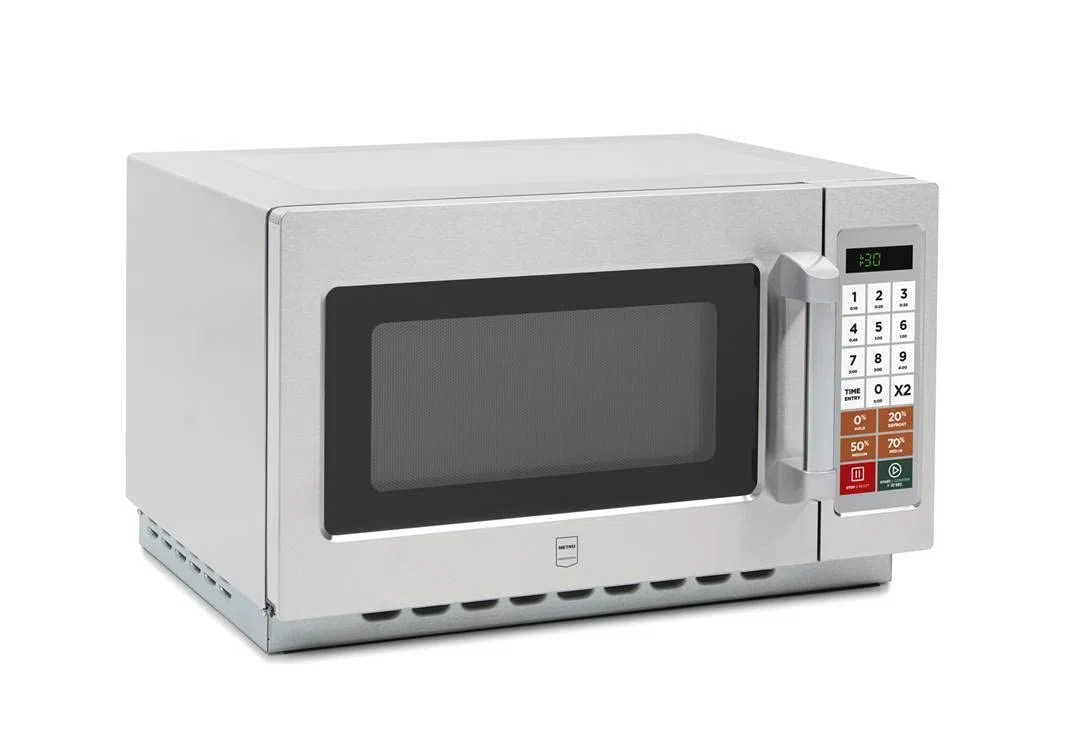 METRO Professional Mikrowelle GMW1034S, Edelstahl, 55.3 x 48.5 x 34.3 cm, 100 Programme, 60-Minuten-Timer, 34 L, max. Tellerdurchmesser 32 cm, silber