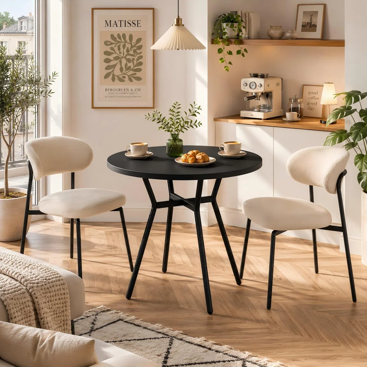 JIJIAN Runder Esstisch für 2-4 Personen, Kleiner Küchentisch 80 x 80 x 75 cm, Metallbeine, ideal für kleine Wohnungen, Küche, Esszimmer, Balkone und Gärten, Schwarz