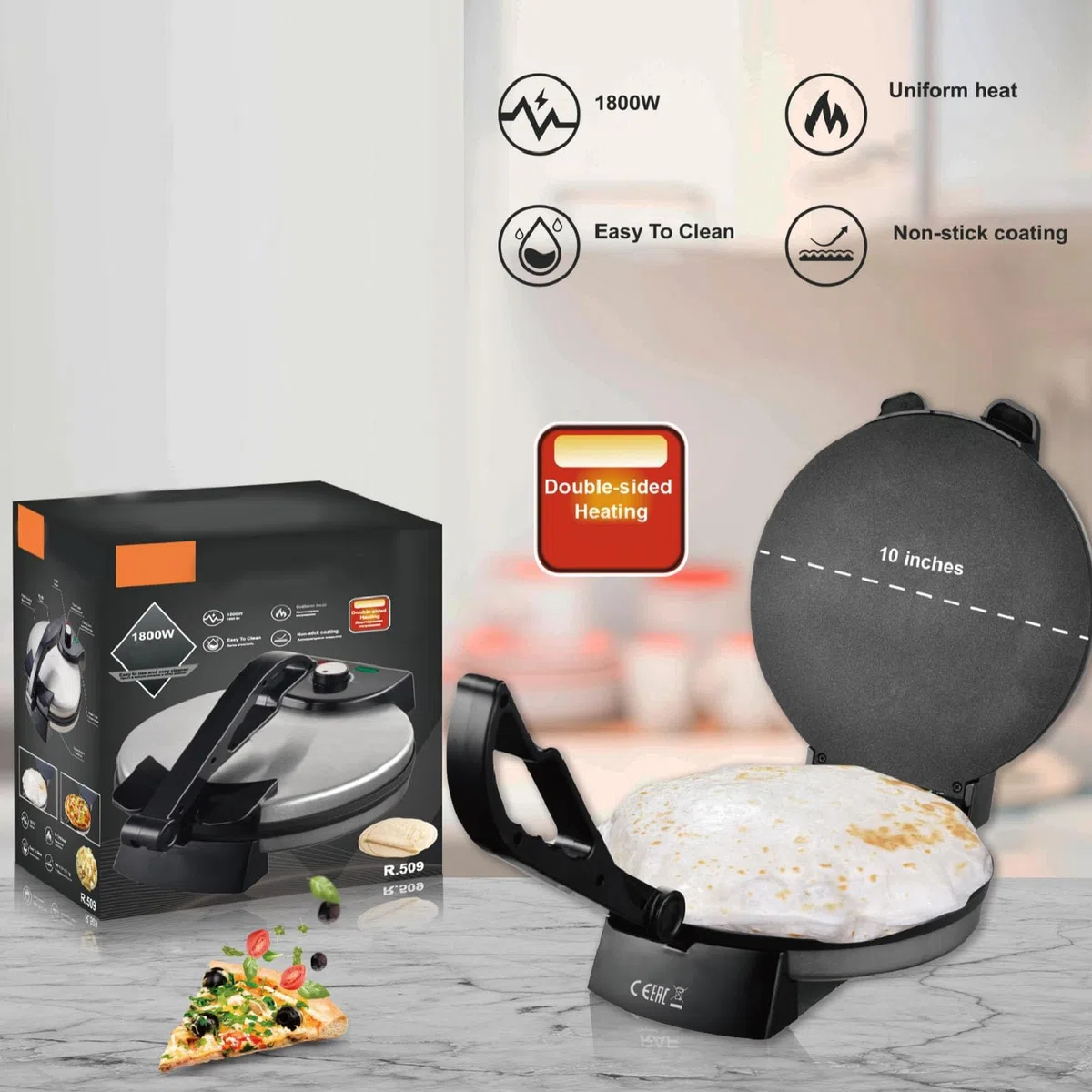 Generic Elektrischer Roti-Maker, Premium-Material, 1800 W, Antihaftbeschichtung, Roti-Maschine für Restaurants, Cafés, ABS-Aluminiumlegierung