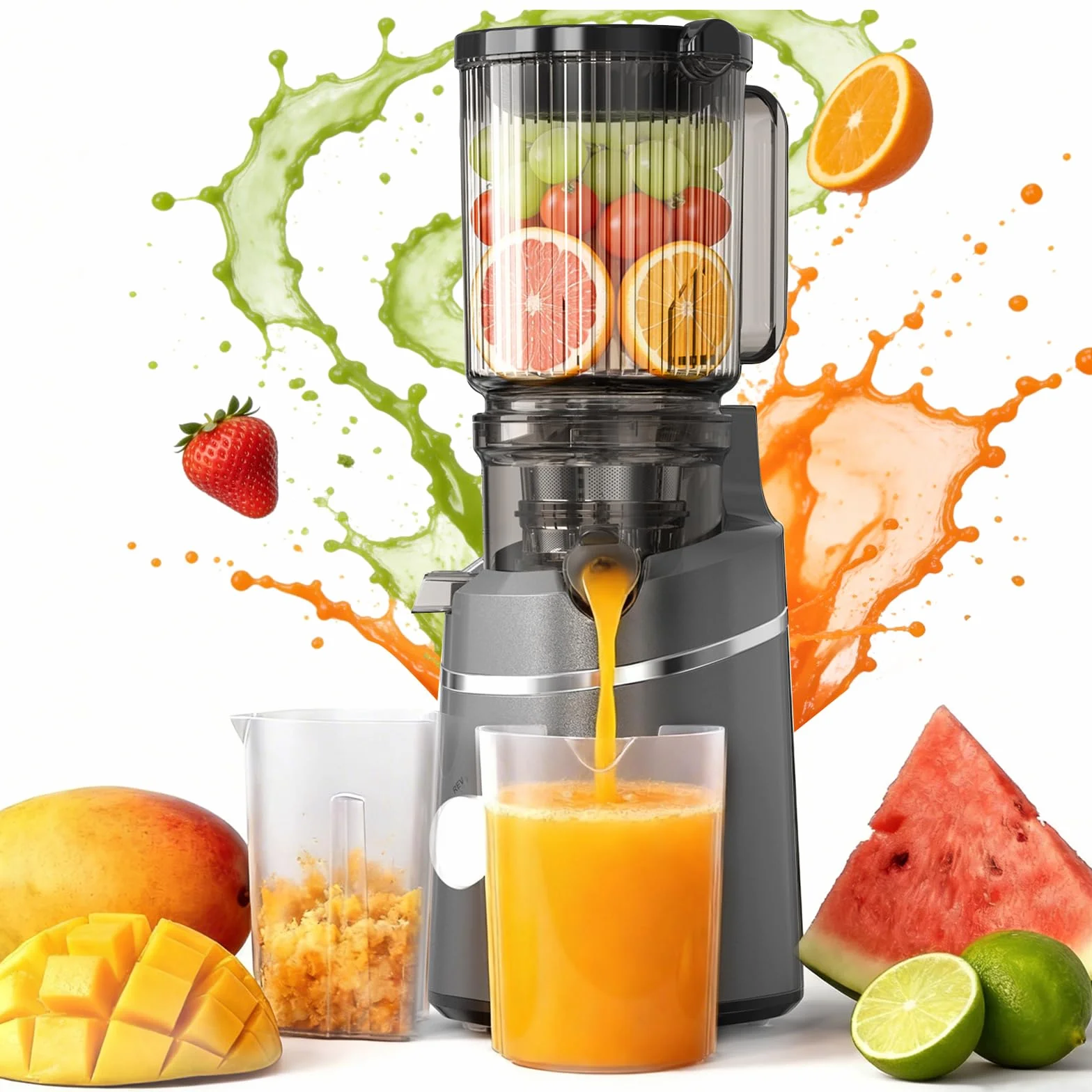 Entsafter mit 135MM Extra Großem Einfüllschacht, ohne Vorschnitt, Entsafter für Gemüse und Obst