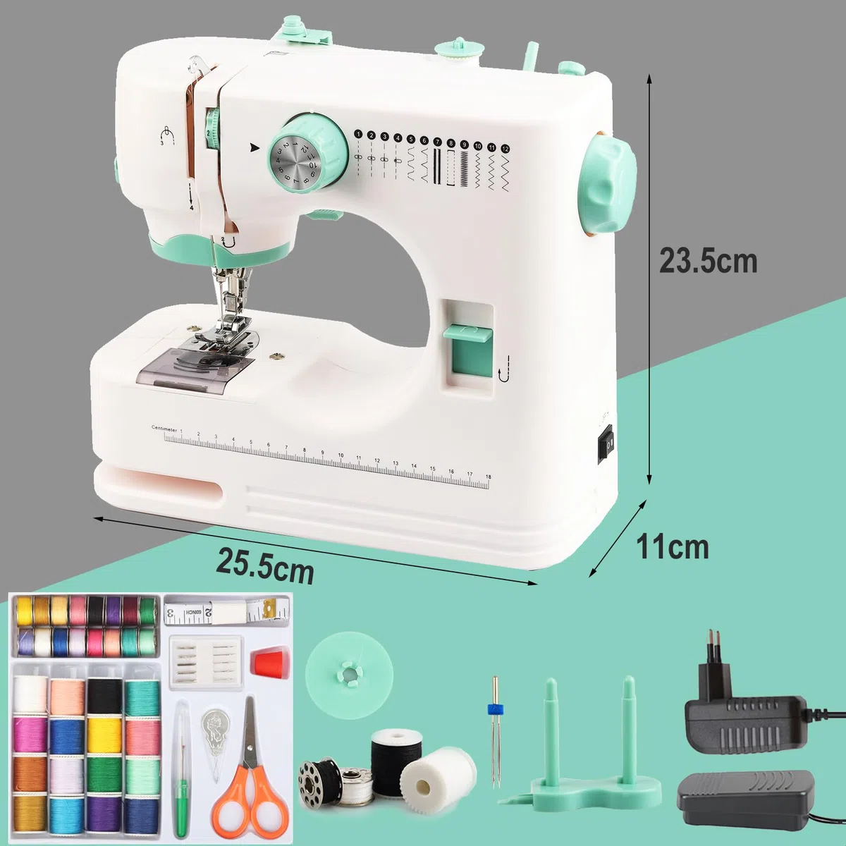 BRICH Mini-Nähmaschine für Anfänger & Kinder, tragbar, 12 Stiche, Pedal | 12 Nähprogramme, Overlock-Funktion, sicherer Fingerschutz, 42-teiliges Zubehör-Set, leicht unter 2kg