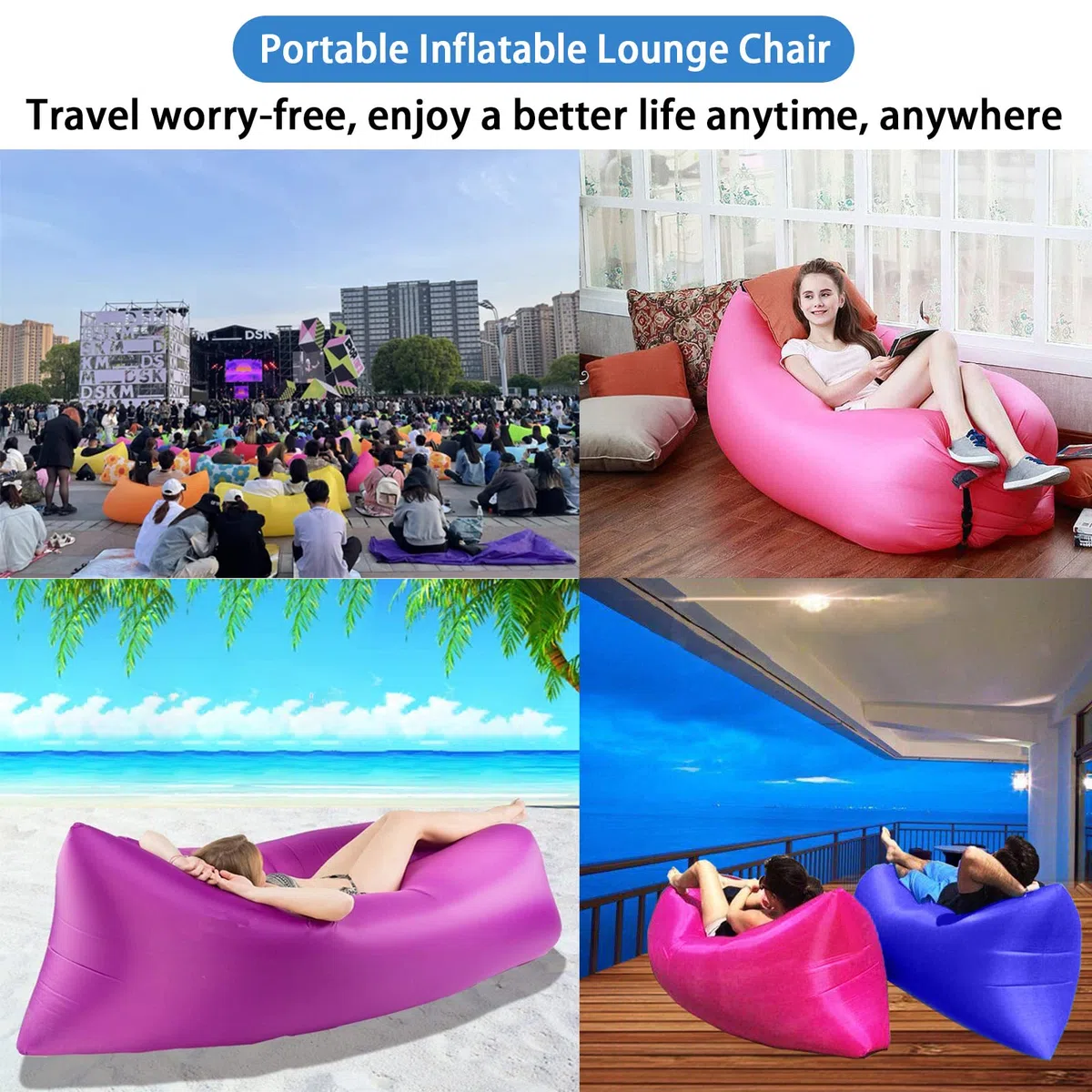 Aufblasbares Luftsofa, Luftsofa mit Tragetasche, Tragbares Wasserdichtes Aufblasbare, Air Lounger, für Garten, Seeufer, Strand, Camping und Musikfestivals
