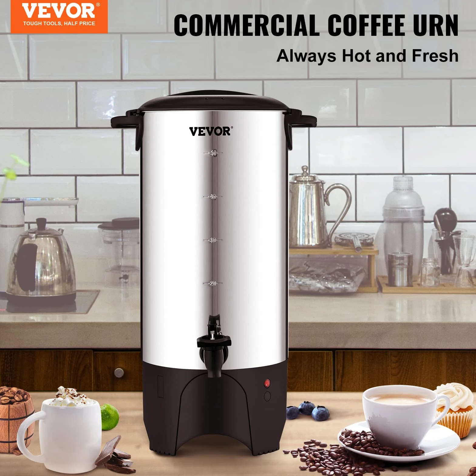VEVOR Kommerzielle Heißgetränkespender Kaffee Heißwasserspender 50 Tassen, 1000 W Warmhaltebehälter Heißwasserspender 7,4 L Warmhaltebehälter Säfteimer für Büro, Partys, Café, Picknicks usw.