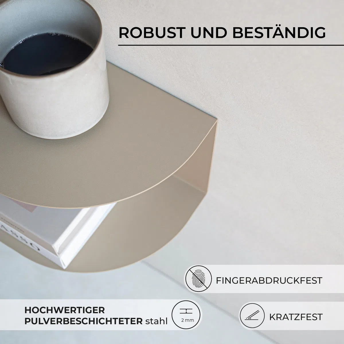 MILUKA Schwebender Nachttisch Hängend 2er Set (2 Stück) aus Metall Beige Sand | 40 x 20 cm, mit 2 Ebenen | Ohne Montage, Wandregal Modern & Konsolentisch