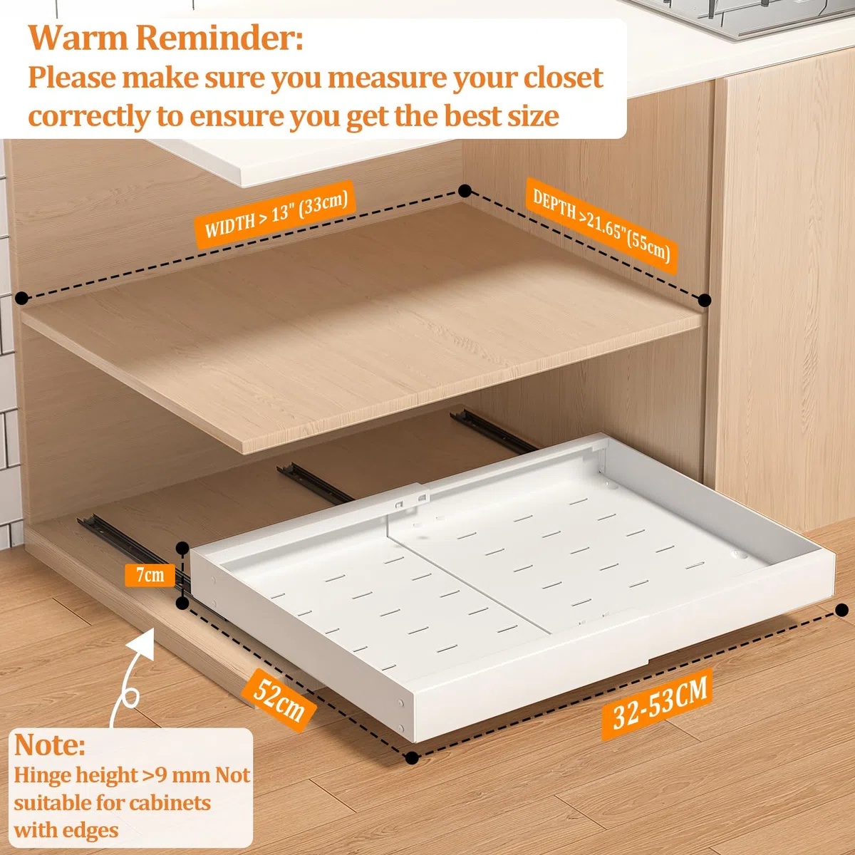 PNNP 2 Stück Teleskopschublade Ausziehbar Küche Schublade: 52 cm tiefe Ohne Bohren Für Die Nachrüsten Und Organizer Von Schrank verstellbare Breite 32 cm-53 cm | Weiß