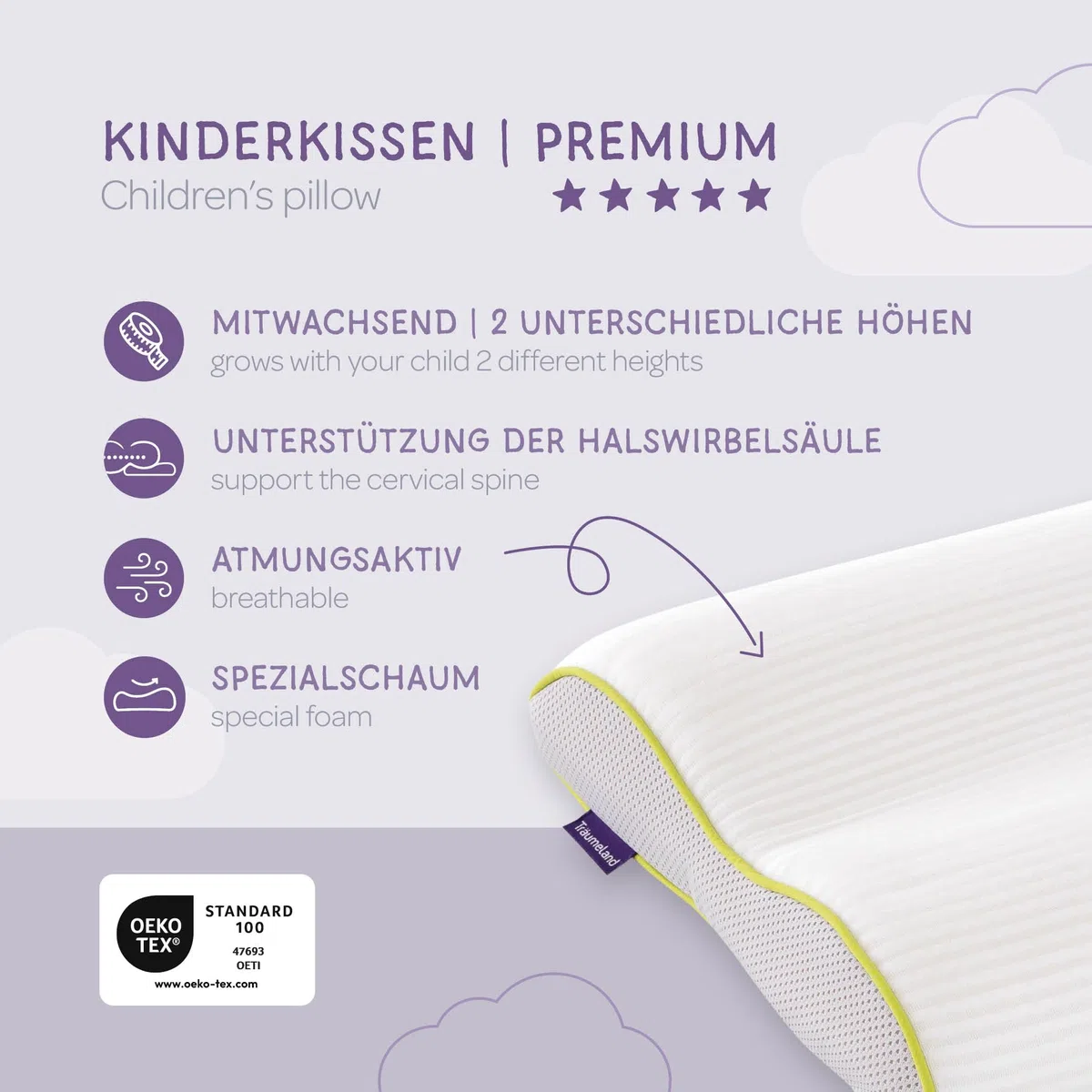 Träumeland Kinderkissen Kissen Premium 34 x 57 x 9 cm
