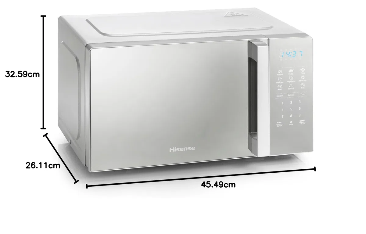 Hisense H20MOMSS4H Mikrowelle, 20 l, Drehteller, 5 Leistungsstufen, Eco-Modus, Kochtimer, Innenbeleuchtung, Spiegel