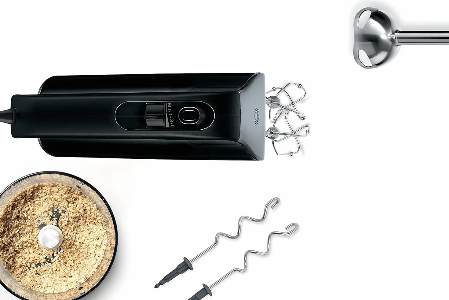 Bosch Handrührer Home Professional Styline MFQ4980B, 5 Stufen, 2 Edelstahl Rührbesen- und Knethaken, Mixstab Edelstahl, Universalzerkleinerer, 850 W, schwarz/dark silver