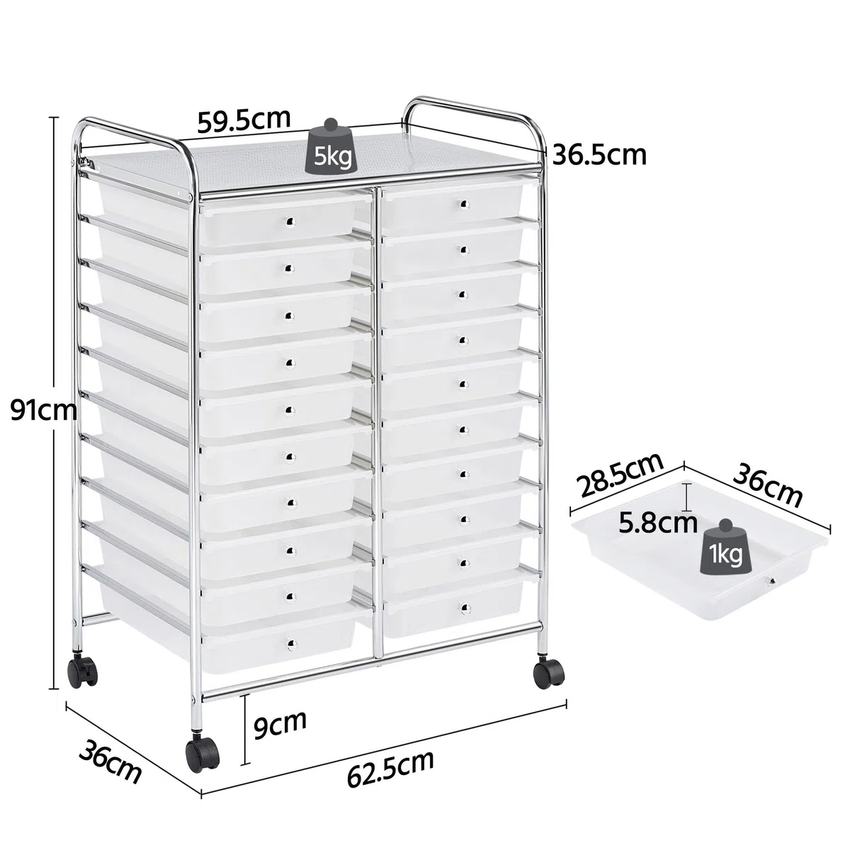 Yaheetech Rollwagen Badrollwagen Rollcontainer mit 20 stapelbaren Schubladen Allzweckwagen Metallgestell Aufbewahrungswagen Beistellwagen für Büro Küche Bad Wohnzimmer, Kunststoff,Metall, Weiß