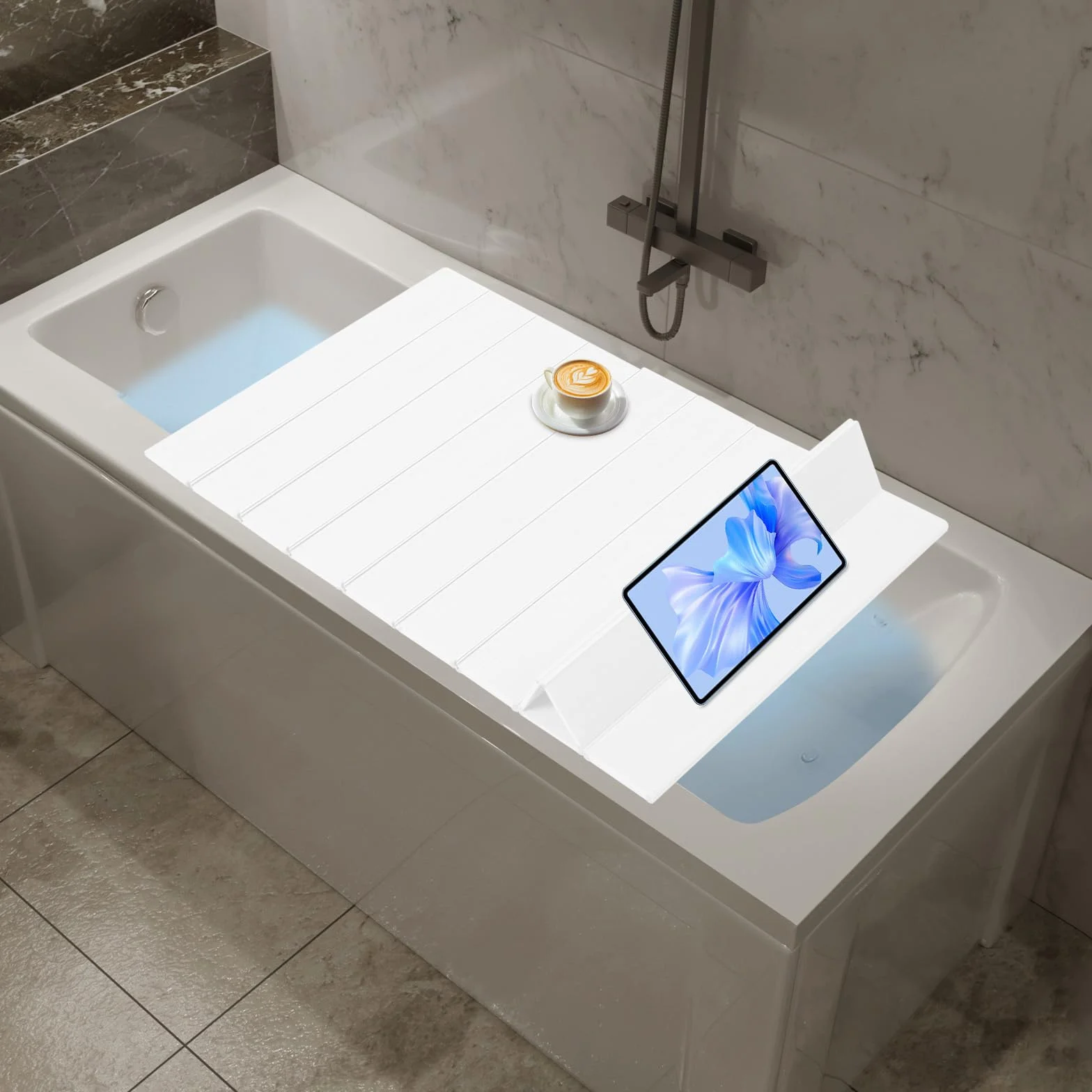 MINRS Badewannenabdeckung Faltbare Badewanne Brett Wasserdicht Staubdicht 160 x 70 x 0,65cm Isolierung PVC Badewannen Maximale Tragfähigkeit 5kg für Hause, Badezimmer, Spa, Weiß