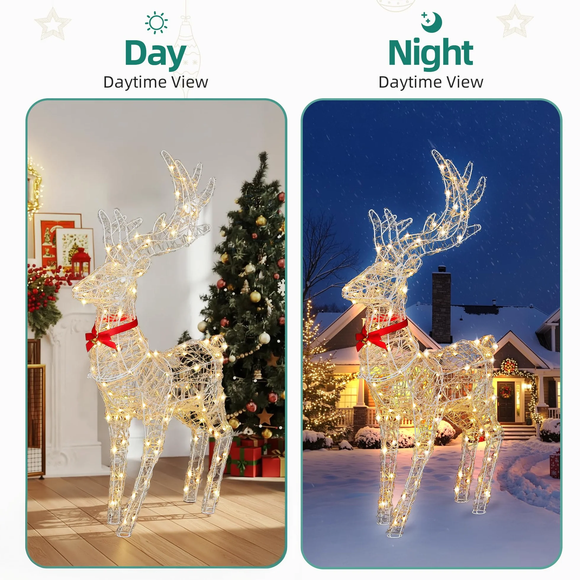 YITAHOME 3-teiliges LED Rentier Familie, Beleuchtete Weihnachtsdekoration mit Fernbedienung, 210 LEDs mit 89 Modi, abnehmbarem Geweih und Halsteil, Weihnachtsbeleuchtung für drinnen und draußen