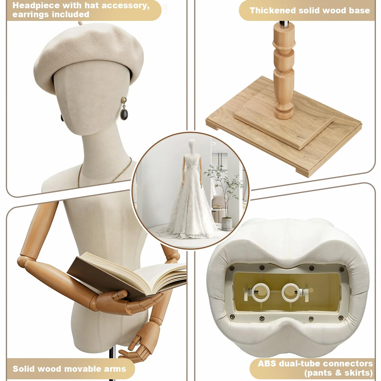 Schaufensterpuppe, Mechanische Arme und Finger Schneiderpuppe Damenbüste Torso Körper Weiblich, Höhenverstellbar Mannequin für Bekleidungsgeschäft, Kleiderständer, Boutique, Weiß
