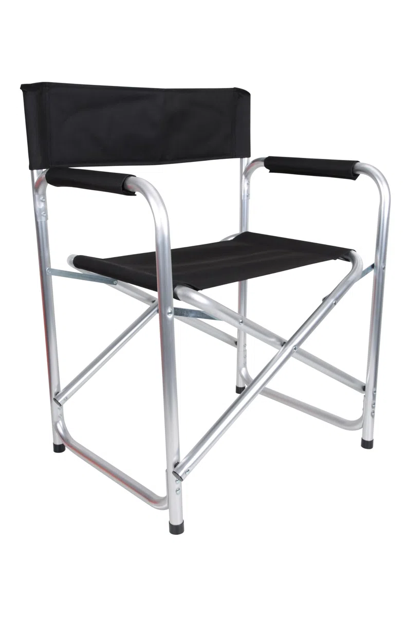 Mountain Warehouse Leichter Regiestuhl - Klappbar, Leichter Lehnstuhl, Aluminiumrahmen, kompakter Lesehocker - Abendessen im Frühling, Sommer, Camping, Garten, Picknick Schwarz Einheitsgröße