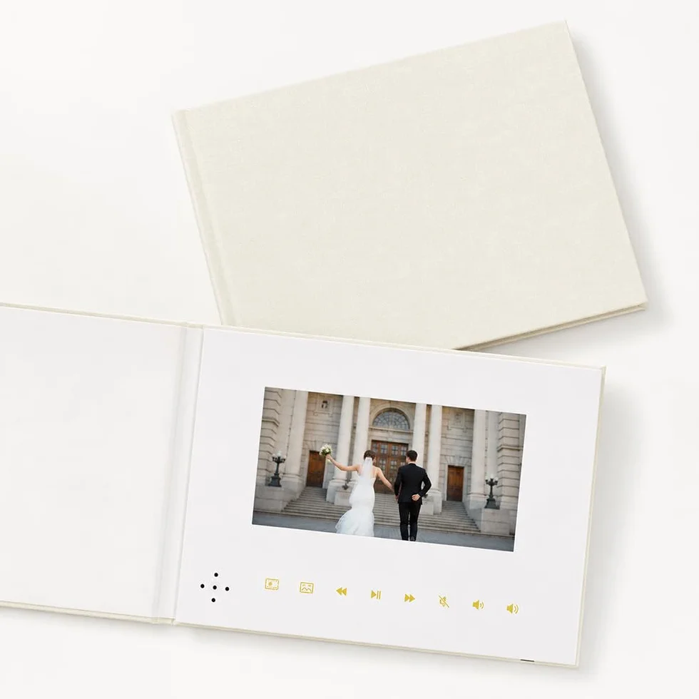 Luxuriöses Leinen-Videobuch, blanko, anpassbares Video und Nachrichten, 12,7 cm (5 Zoll) IPS-Display, wiederaufladbarer Akku, 3-Stunden-Videowiedergabe, ideal für personalisierte Geschenke