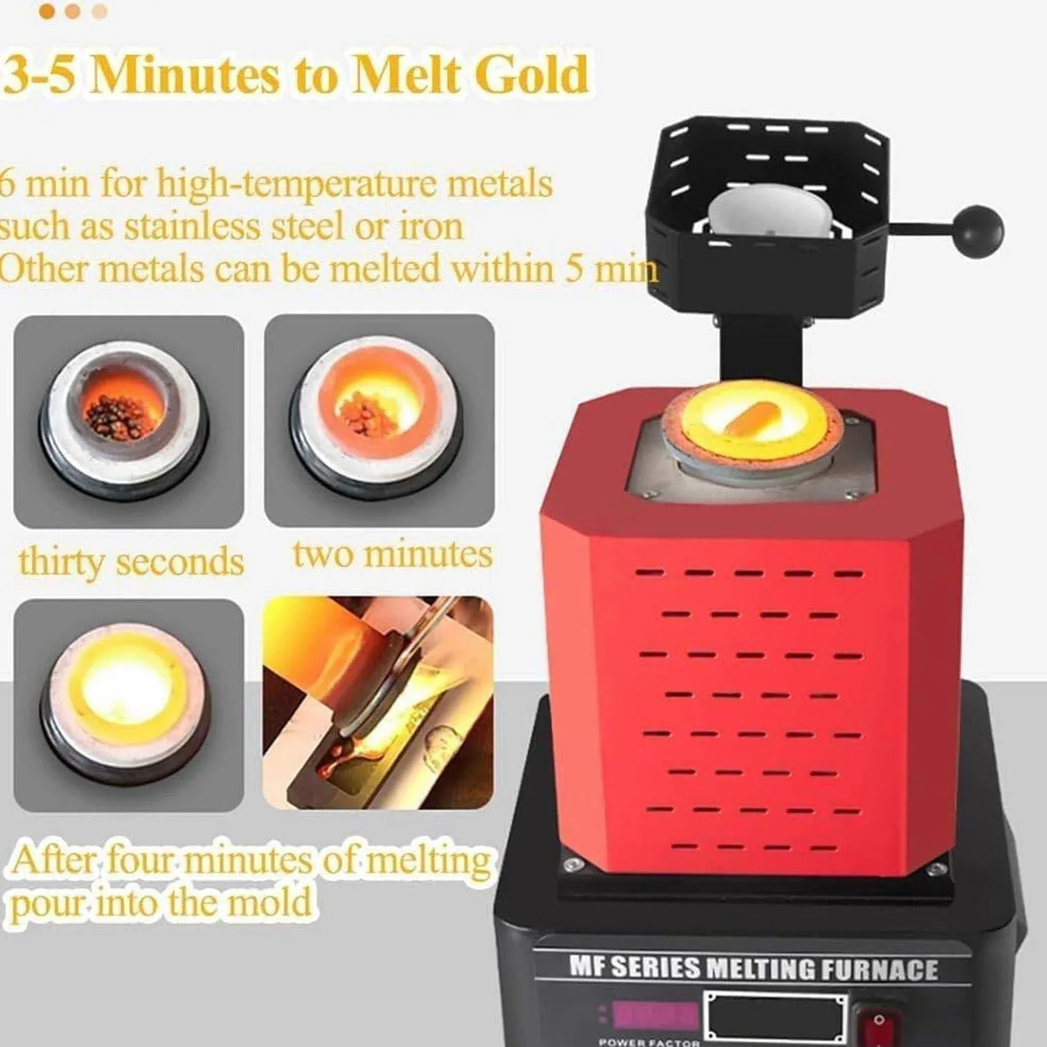 5KW Gold Schmelzofen 2912F Schnelle Schmelzen Silber Kupfer Eisen Aluminium Zinn Elektromagnetische mit Graphit Tiegel Sicher Design Breite Anwendung,RED-2KG